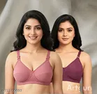 Cotton Blend Solid Bras for Women, Pink & Purple, Pack of 2 