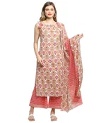 Cambric Cotton Printed Kurta with Pant & Dupatta for Women 