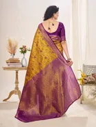 Litchi Silk Zari Embroidered Saree for Women, Yellow 