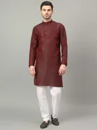 Jacquard Solid Kurta with Pant for Men (Brown, S)