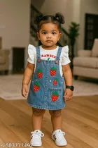 Hosiery Cotton & Denim Printed Clothing Set for Kids, Green & White 
