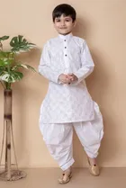 Cotton Embellished Kurta with Dhoti for Boys, White 