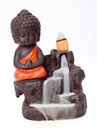 Resin Meditating Monk Buddha with Smoke Backflow Incense Holder 