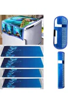 Knit Printed Fridge 4 Pcs Mat with 2 Pcs Handle & Top Cover 