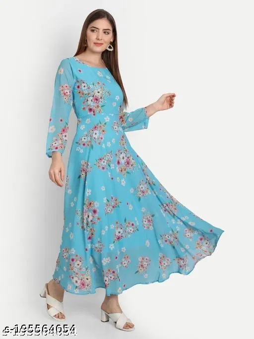 Fashionable Dresses for Women (Aqua Blue, XL)