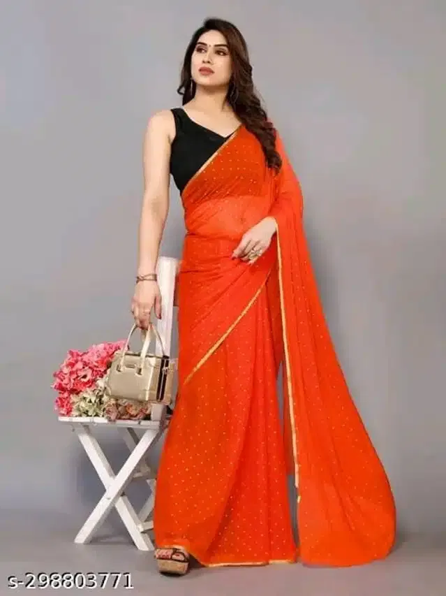 Chiffon Printed Saree for Women (Red, 6.1 m)