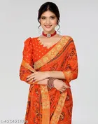 Georgette Printed Saree for Women, Orange 
