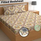 Cotton Feel Fitted (Elastic) Double Bedsheet Damask Print