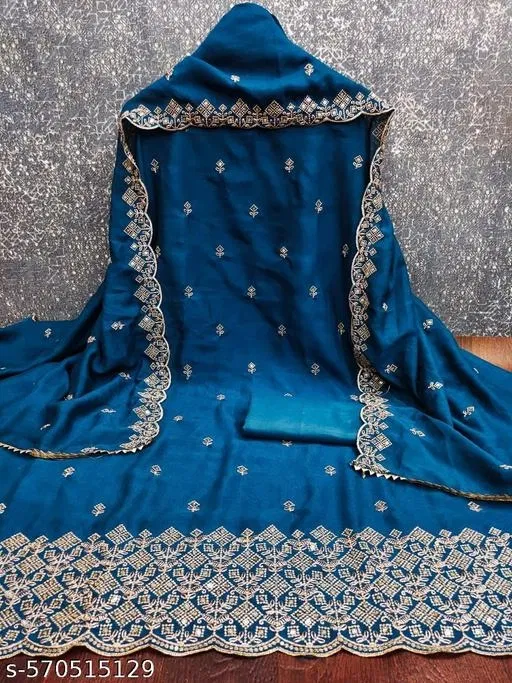 Embroidered Floral Patiala Suits for Women (, 5.85 meter (S)) (Blue, 6.45 meter (XL)