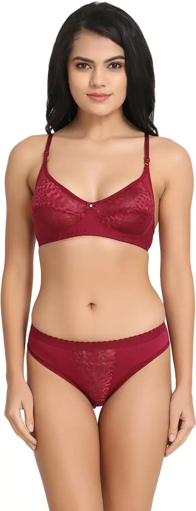Hosiery Lingerie Set for Women (Maroon, 30)