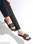 Shoetopia Embellished Black Flat Sandals Size IND-3