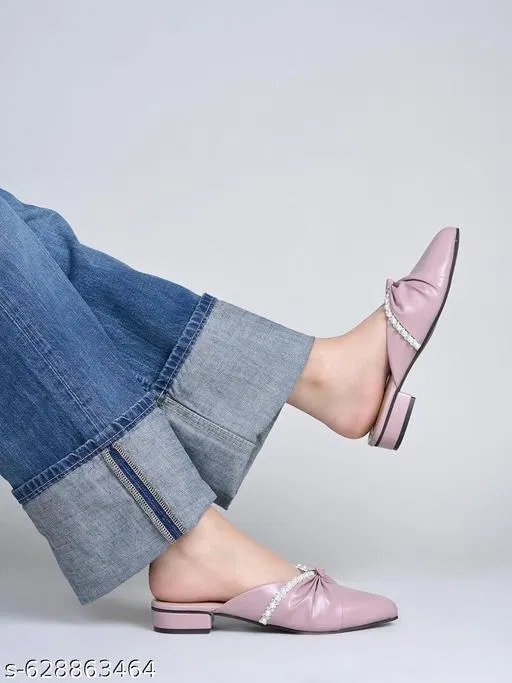 Embellished Pointed Toe Mules for Women (Lavendar, IND-3)