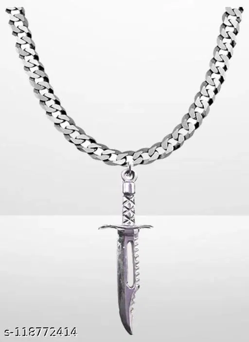 Silver Chain With Talvar Locket for Boys (Silver)