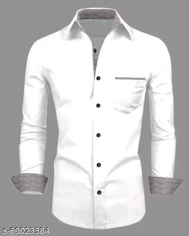 Men's Solid Full Sleeve Shirt (White, S)
