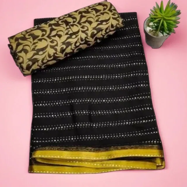 Chiffon Embellished Saree for Women (Black, 6.1 m)