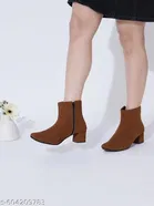 Shoetopia Solid Synthetic Heeled Boots Beige 
