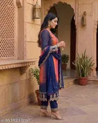 Print Embroidery Chinon Salwar Suit Set for Women 