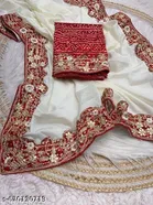 Chiffon Woven Design Saree For Women, White