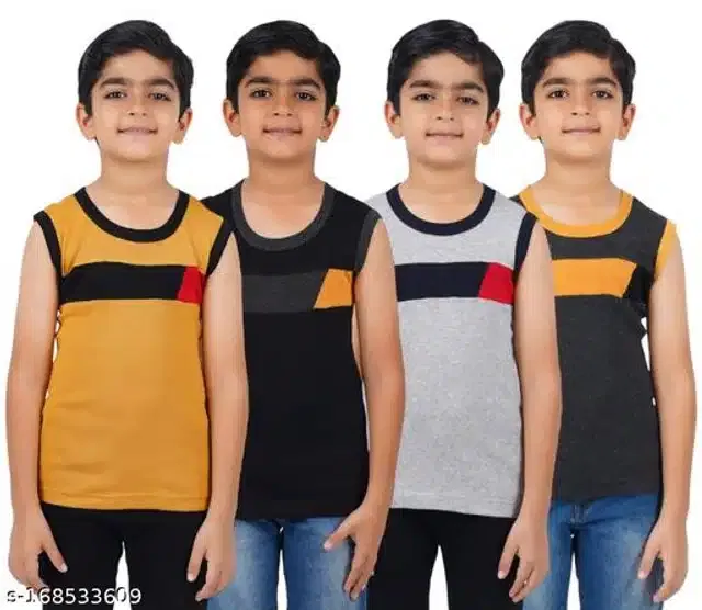Cotton Vest for Boys (Multicolor, 3-4 Years) (Pack of 4)