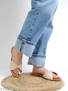 Shoetopia Solid Flat Sandals - Cream 