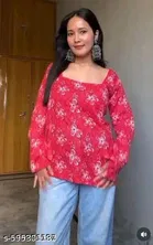 Rayon Printed Short Kurti for Women, Red 