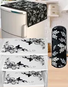 PVC Printed Fridge Top Cover with 3 Pcs Shelf Mats & Handle Cover 