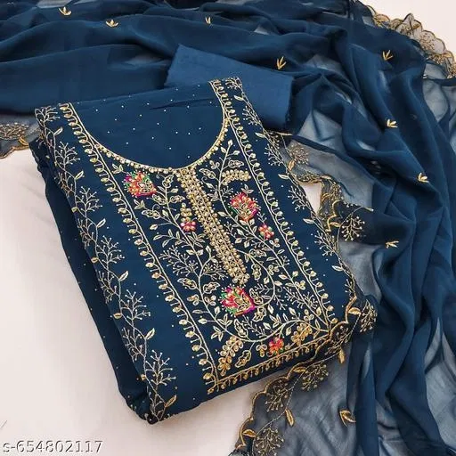 Georgette Punjabi/All Over Suits Semi-Stitched Suits (Navy Blue, 6.25 meter for Women (L)