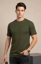 Polyester Round Neck T-shirt for Men, Olive 