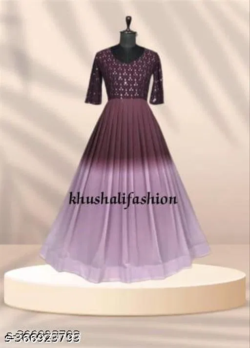 Colorblocked Pleated Gown for Women (Multicolor, XL)