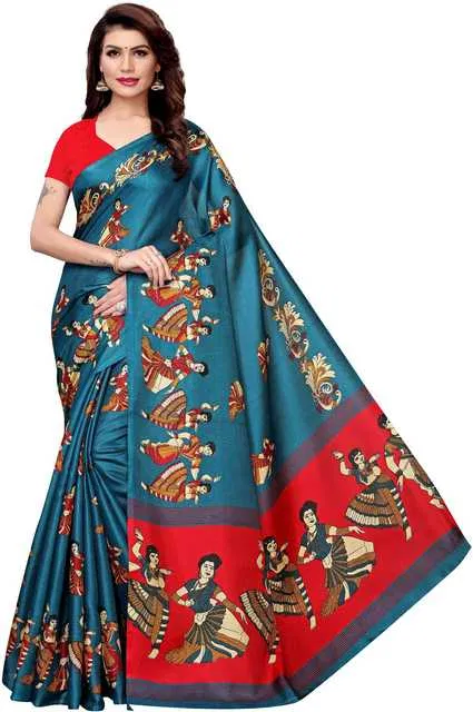 Yashika Designer Women's Saree Art Silk With Unstitched Blouse Piece (Light Blue, 5.2M) (Y-178)