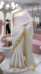 Chiffon Embroidered Saree for Women (White, 6.3 m)