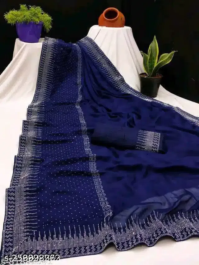 Banarasi Silk Embellished Saree for Women (Blue, 6.3 m)