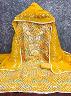 Chanderi Cotton Embroidered Unstitched Suit Fabric, Yellow