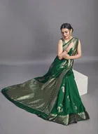 Litchi Silk Zari Woven Saree for Women, Green 