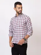 Cotton Blend Checkered Shirt for Men, White 