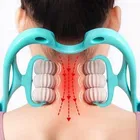 Handheld Roller Therapy Neck Acupoints 360° Adjustment 6 Wheel Dual Pressure Point Cervical Neck Massager Pinpoint Roller Neck Spine Massager (Blue, Pack of 1)