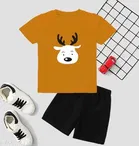 Cotton Blend Printed Clothing Set for Boys, Mustard 