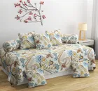 Sarangi Blue Floral Diwan Set with 1 Single Bedsheet, 5 Cushion Cover and 2 Bolster Cover