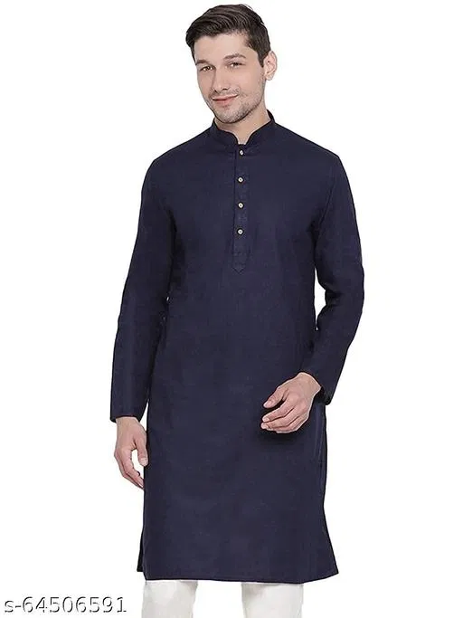 Mandarin Neck Kurta for Men (Navy Blue, XL)