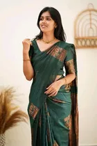 Litchi Silk Zari Woven Saree for Women, Green 