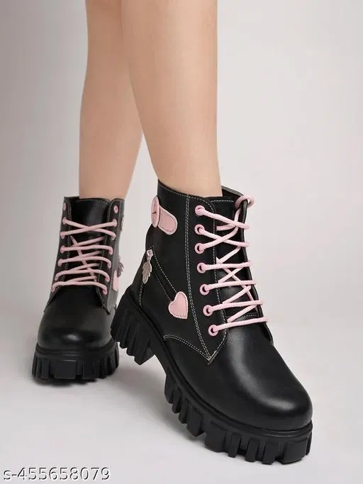 Solid Black Synthetic Womens Mid-Top Boots (IND-5)