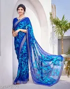 Georgette Printed Saree for Women, Blue 