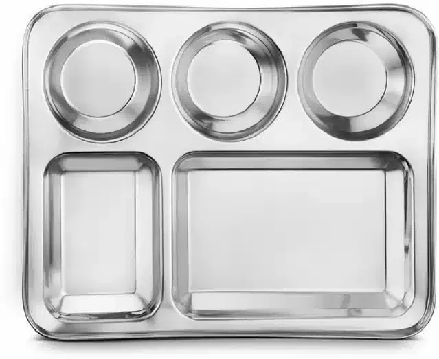 5 in 1 Compartments Dinner Plate (Silver)