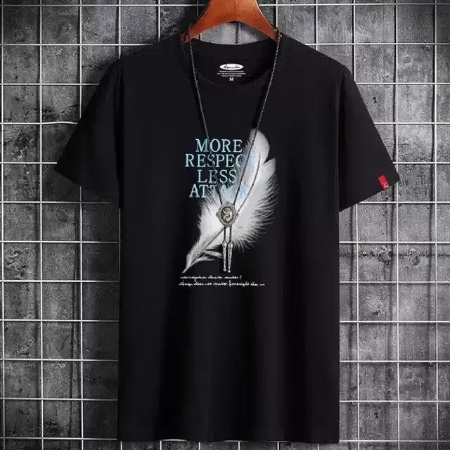 Printed Half Sleeves T-Shirt for Men (Black, M)