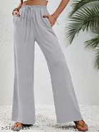 Cotton Blend Solid Trousers for Men, Grey 