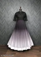 Colorblocked A-Line Maxi Gown with Embroidery for Women 