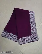 Georgette Embroidered Saree For Women, Purple