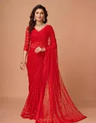 Net Solid Saree for Women 