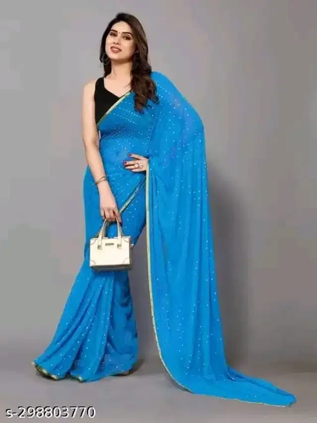 Chiffon Printed Saree for Women (Blue, 6.1 m)
