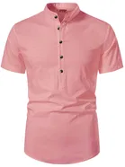 Cotton Half Sleeves Short Kurta for Men (Peach, S)